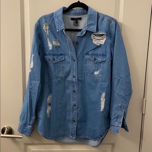 Forever 21 Destroyed Denim Button Down